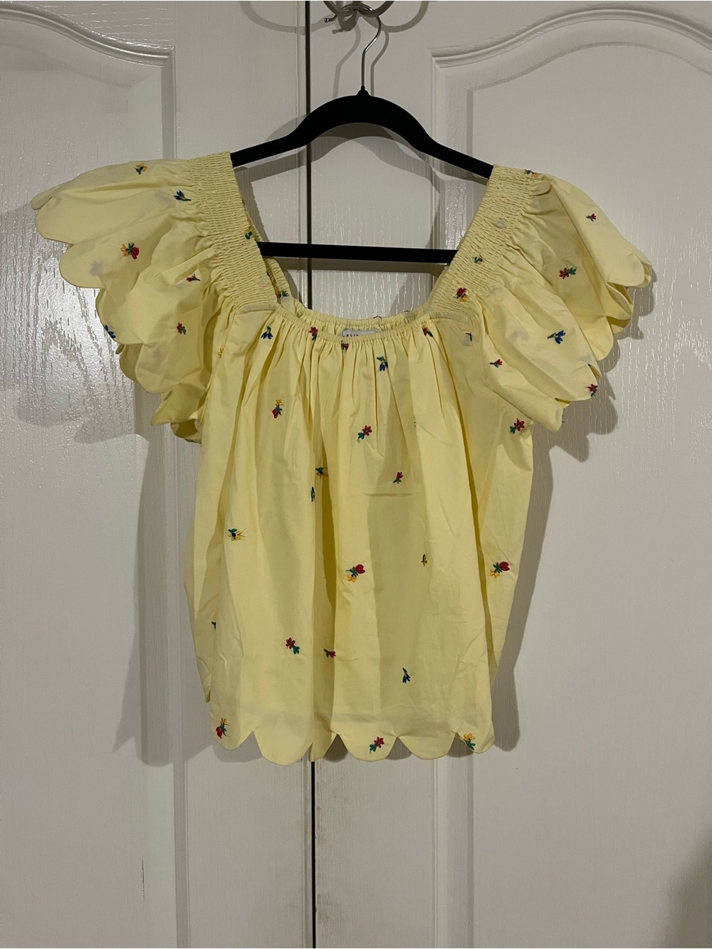 English Factory Yellow Embroidered Scalloped Top